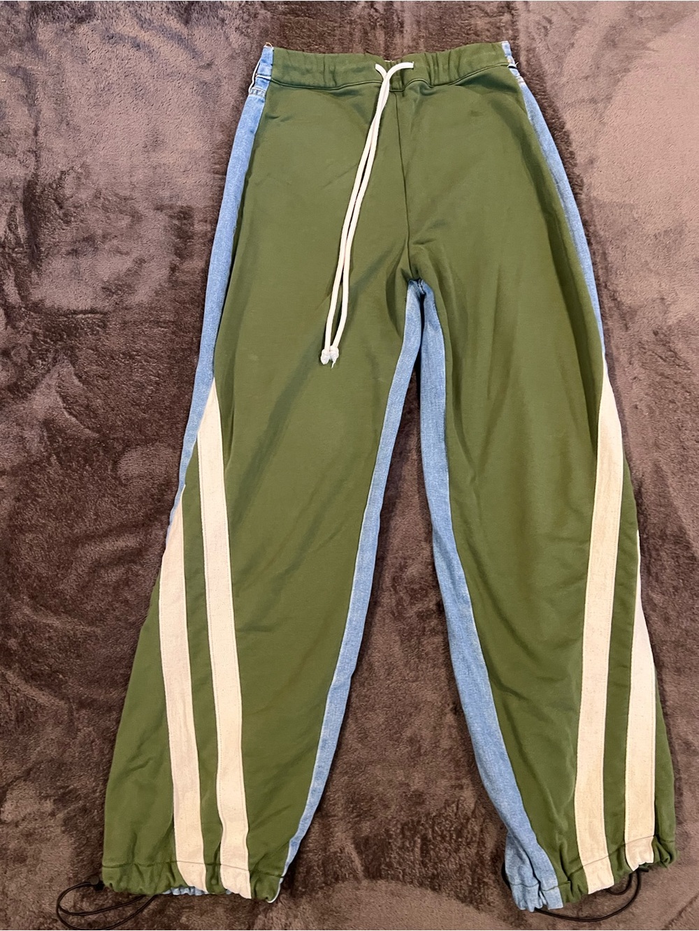Austin Landing Green Mixed Media Baggy Track Pant Jeans - Size 7